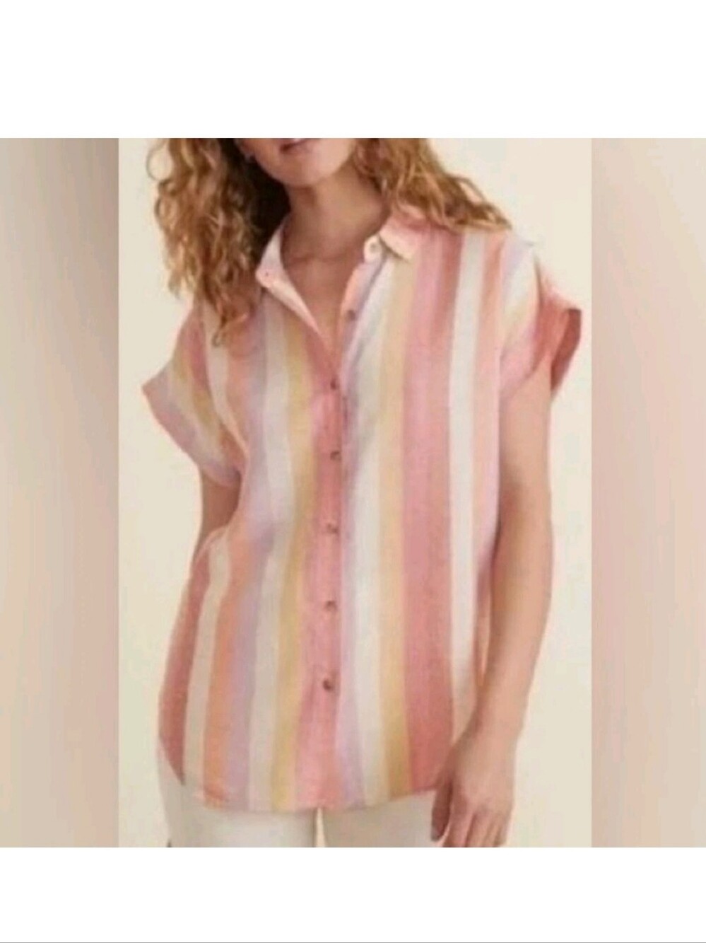 Marine Layer Dana Multi-Stripe Short Sleeve Button-Up - Sz S
